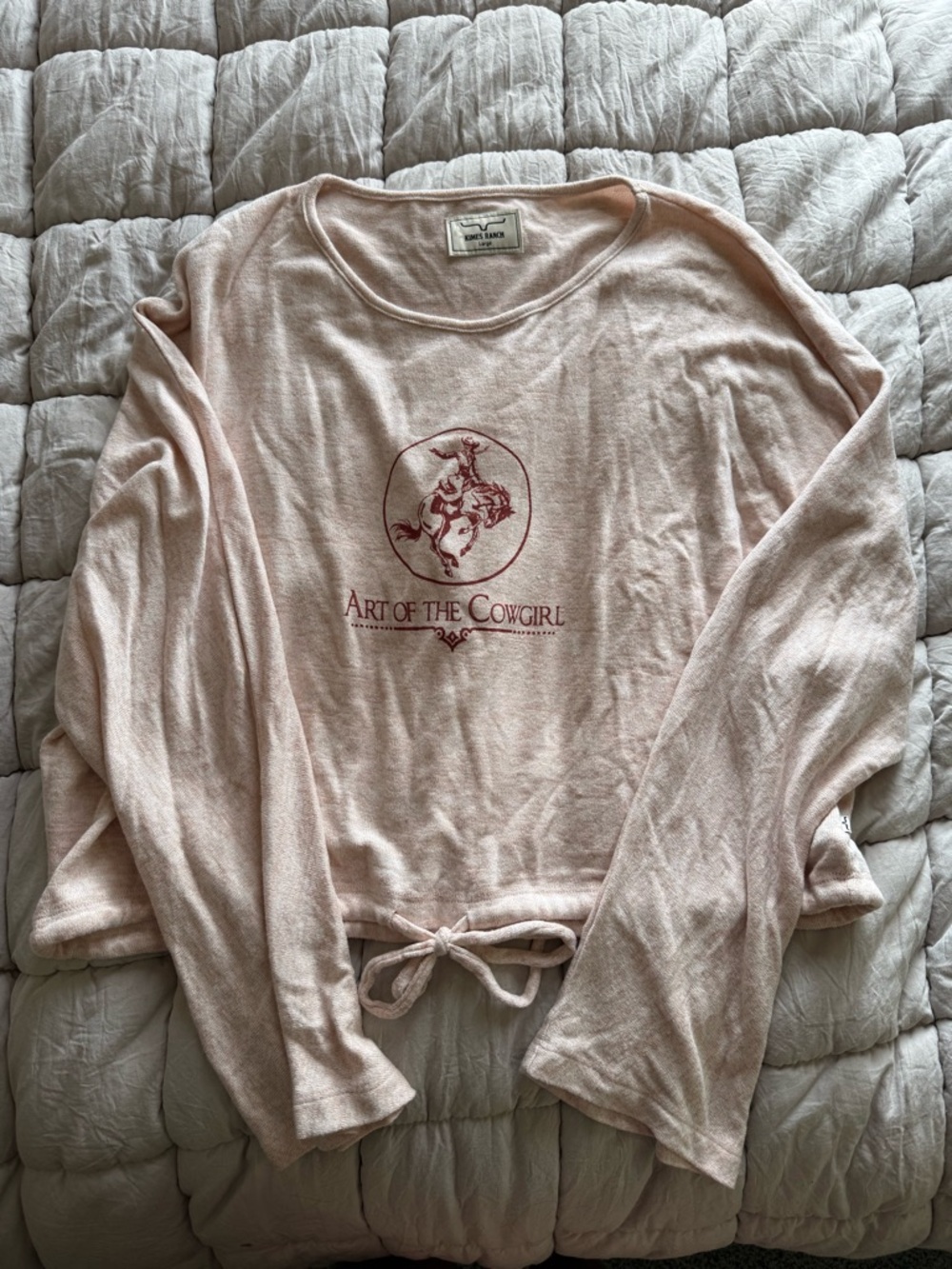 NWOT Kimes Art of the Cowgirl Graphic Tie-Hem long sleeve - Light heather blush